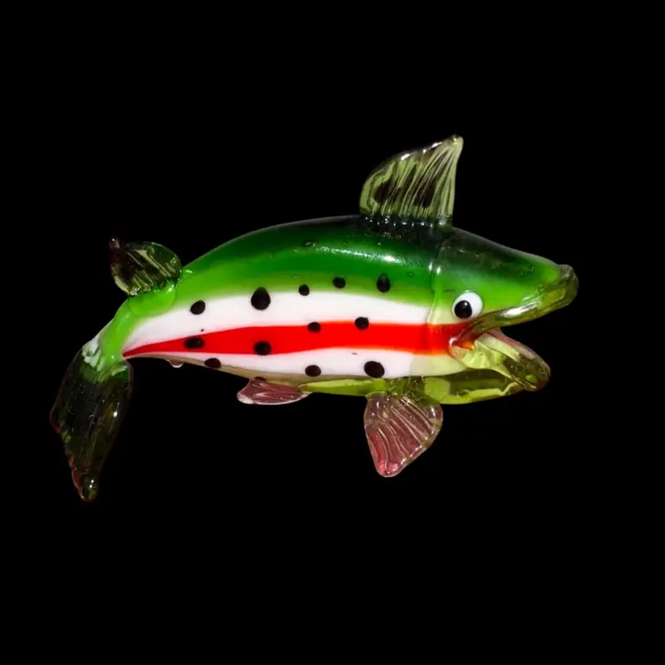 Fitz And Floyd Glass Menagerie Rainbow Trout Hand Blown Glass Art In Box