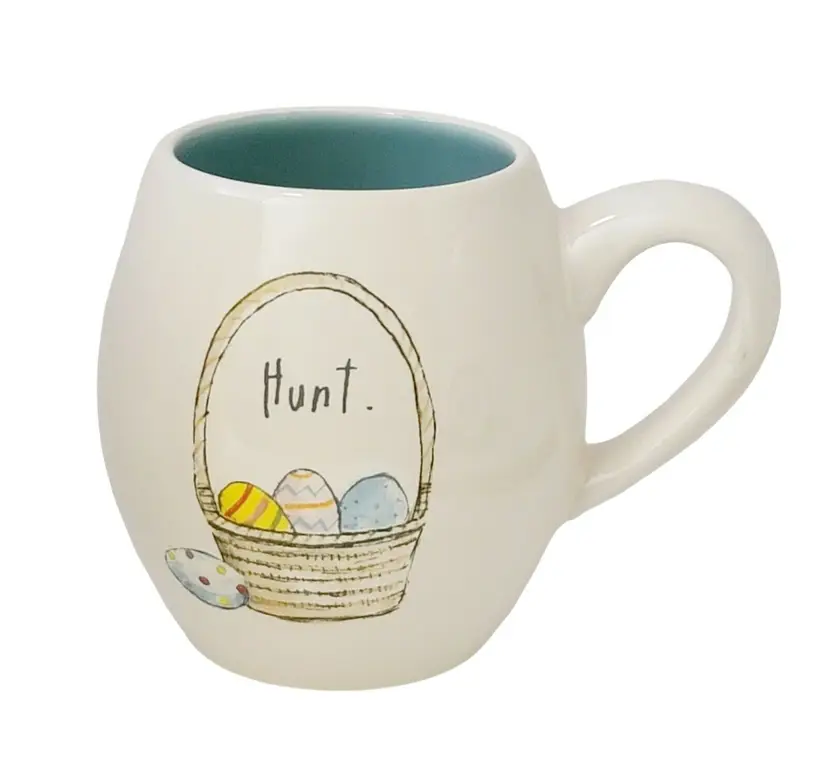 RAE DUNN by Magenta Artisan Collection Easter Egg "HUNT" Coffee Mug Cup 16oz.