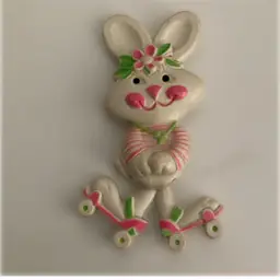 1974 AVON Fragrance Glace Pin Pal Rabbit Roller Skating Perfume Brooch