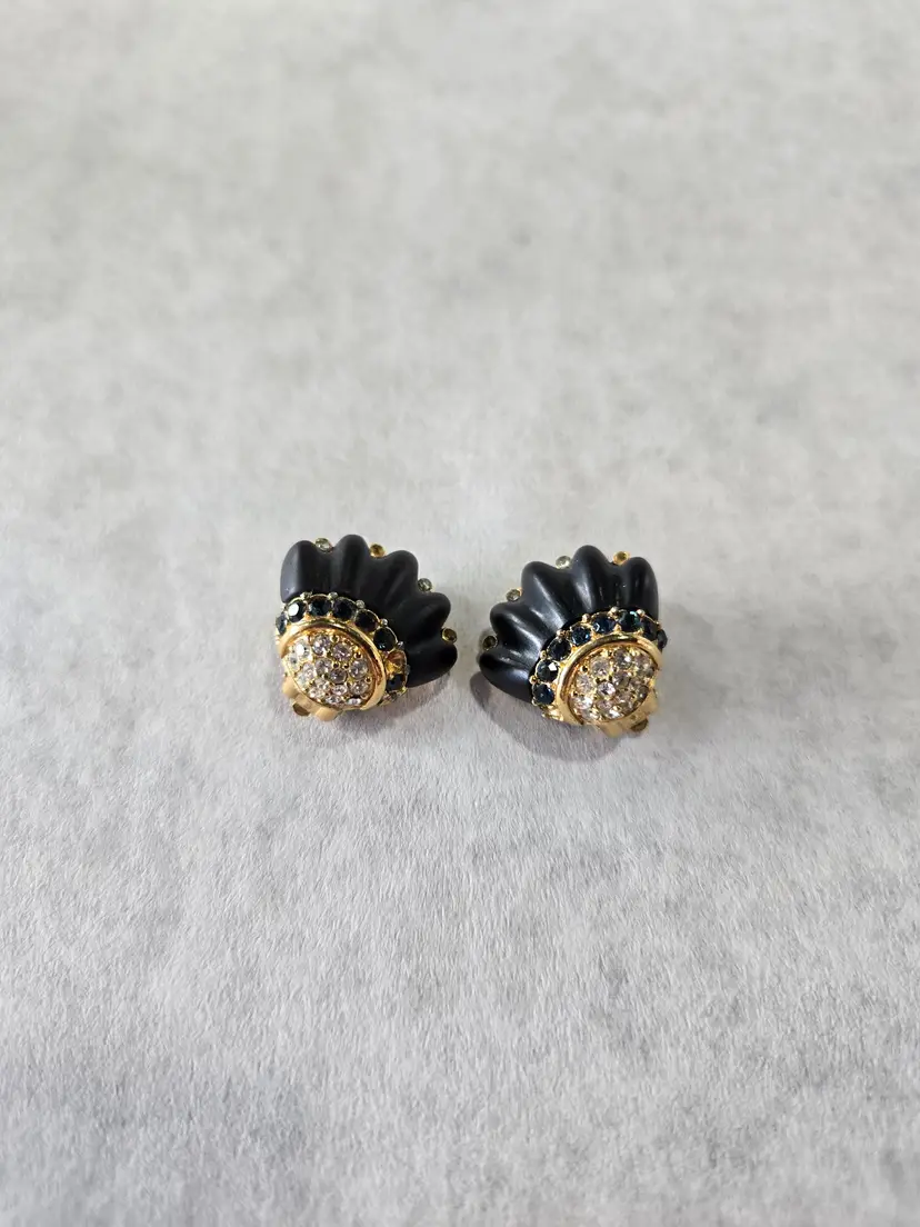 Givenchy Black & Gold Clamshell Clip On Earrings