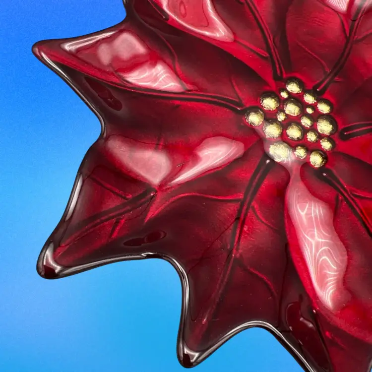 Pier 1 Red Poinsetta Dessert/Salad plate. Reverse Painted Glass.
