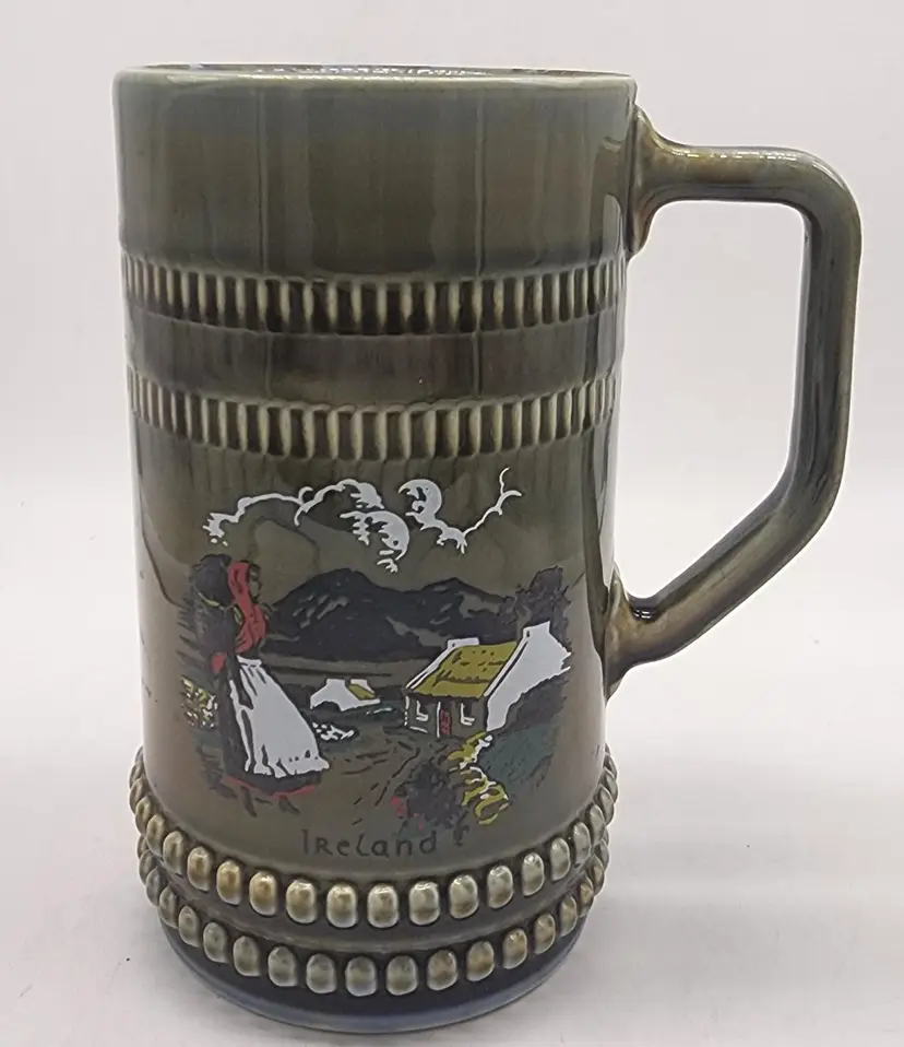 Wade Pottery Ireland Farm Scene St. Patrick's Day Green Porcelain Beer Stein