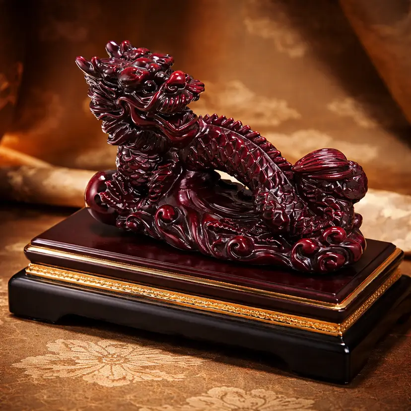 Chinese Feng Shui Red Dragon Figurine, 3.5"