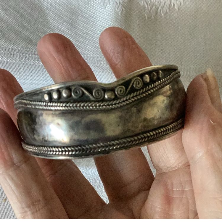 Vintage Tibetan Sterling Silver Ornate Cuff Bracelet 18 Grams