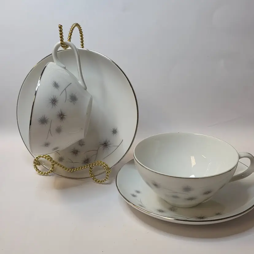 Vintage 1950s Atomic Blast Teacup & Saucer Set of 2, Creative Fine China