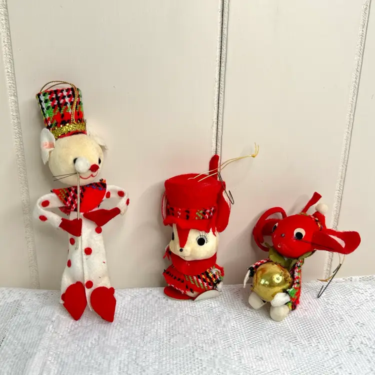 Vintage Made In Japan Flocked Christmas Animal Ornaments- Lot Of 3