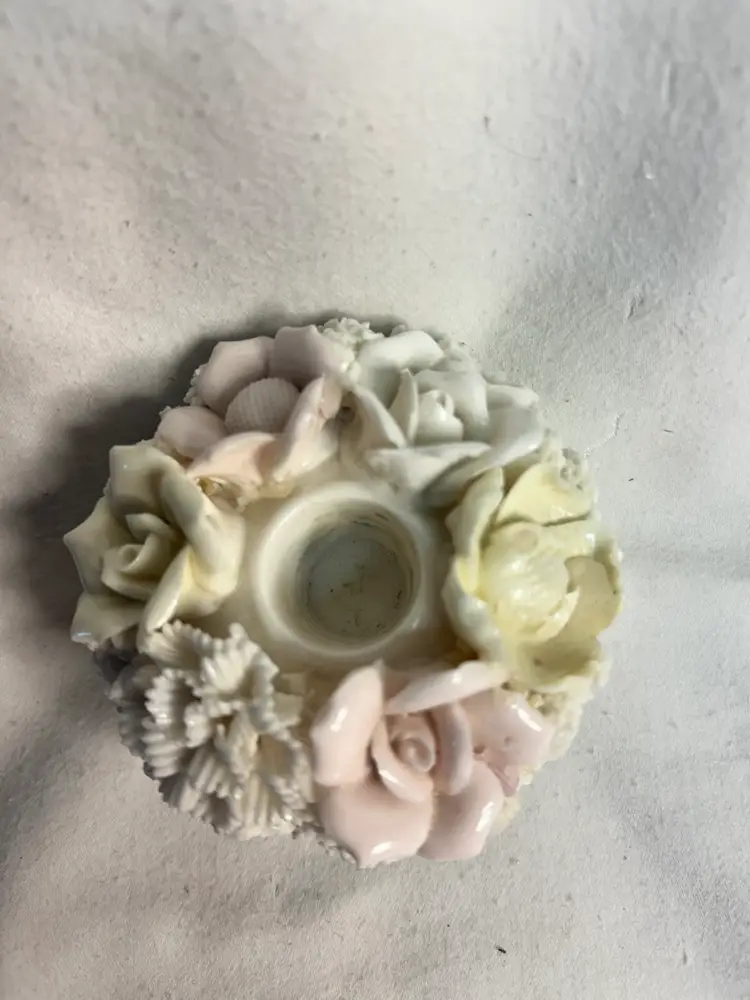 Vintage Ardalt Japan Candlestick Holder Pale Pink White Yellow Flowers