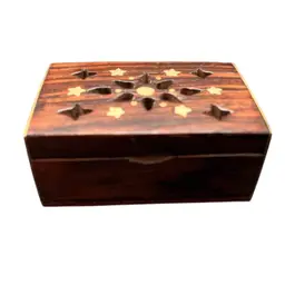 27 - Tiny Wood And Brass Trinket Box 1.75” India