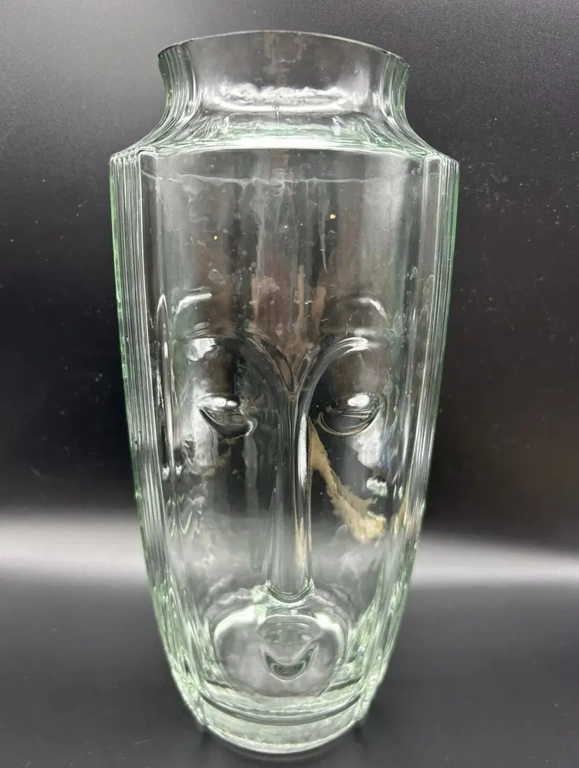 Vintage Art Deco 1930’s Clear Glass Faces Vase RARE