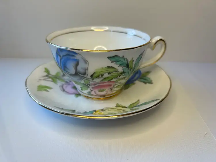 Vintage Salisbury Crown Pansies Teacup & Saucer Bone China Made in England
