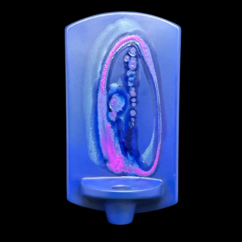 MCM Knabstrup Danish Modern Pottery Candle Wall Sconce Blue & Purple 9”