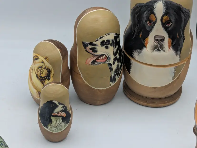 Vintage Russian Nesting Doll Featuring Dog Breeds