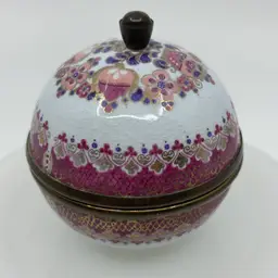 Vintage Steinbock - Email Austria Round Enameled Brass Pink Florals Trinket Box