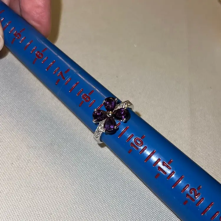 Silvertone & Purple & Clear CZ Clover Ring Size 9