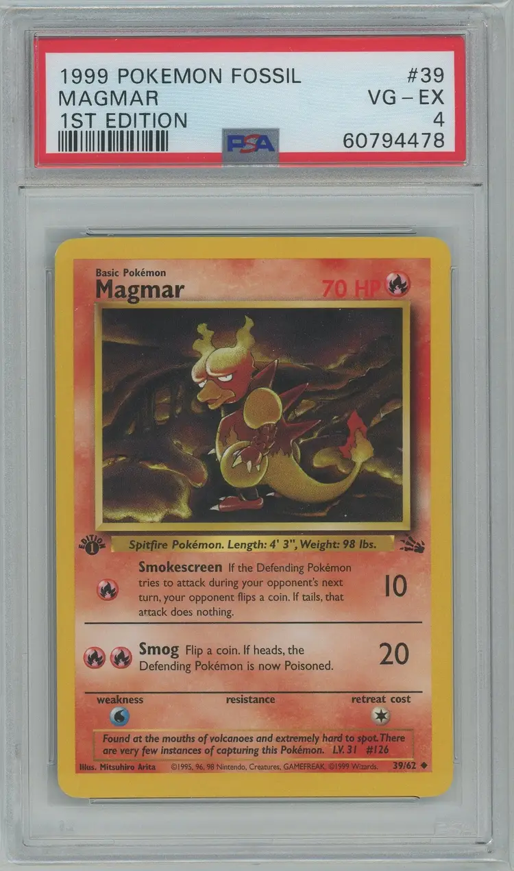 Pokémon 1999 Fossil 1st Edition Magmar #39 PSA 4