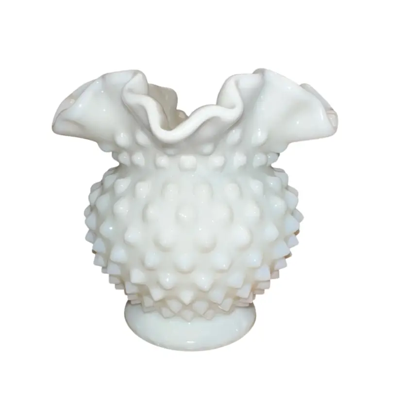 Vintage Fenton Hobnail White Milk Glass Rose Bowl Vase 4.5”Tx4.75”D