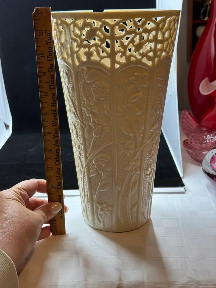Lenox Jasmine porcelain vase with openwork and floral relief-As Is