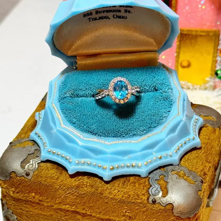 Sterling Silver Blue Topaz & White Topaz Ring Sz 6.5