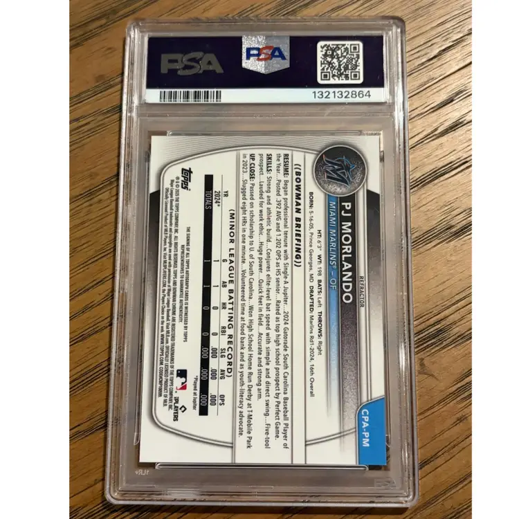 PJ Morlando 2025 Bowman’s Best Chrome 1st Auto Refractor PSA 8 Miami Marlins