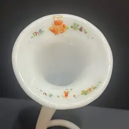 Vintage Floral Cornucopia Milk Glass Handblown Vase Coiled Base ~7” x 3” x 3.5"