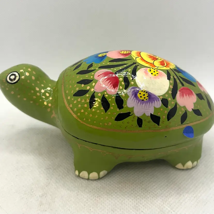 Paradise Handpainted Florals Turtle Trinket Box Handcrafted in India
