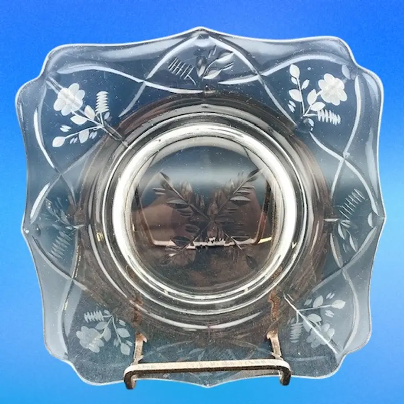 Set of 2 Vintage Glass Luncheon Plates -Rocke Sharpe Style - Reverse Etched