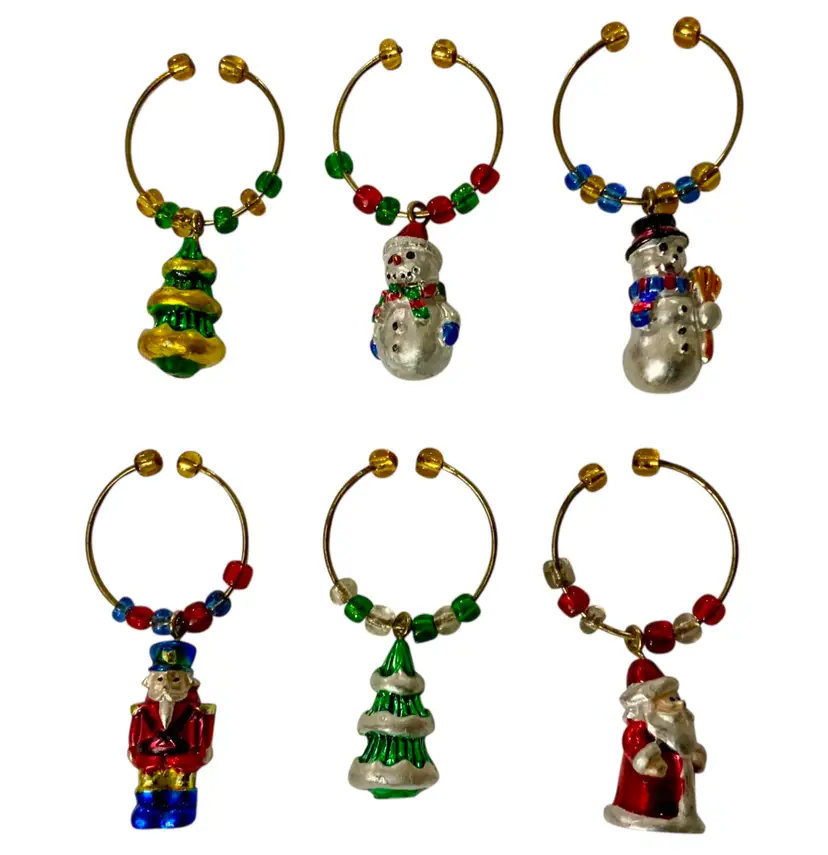 Boston Warehouse Christmas Wine Glass Charms Holiday 2010 Set of Six