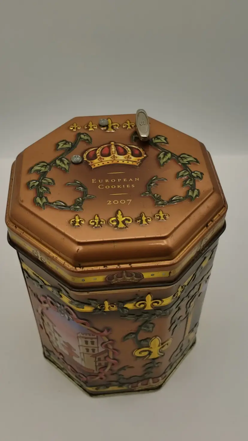 Stieffenhofer Germany Cookie Tin Music Box Neuschwanstein Castle Away in Manger. 2007 music box cookie tin.