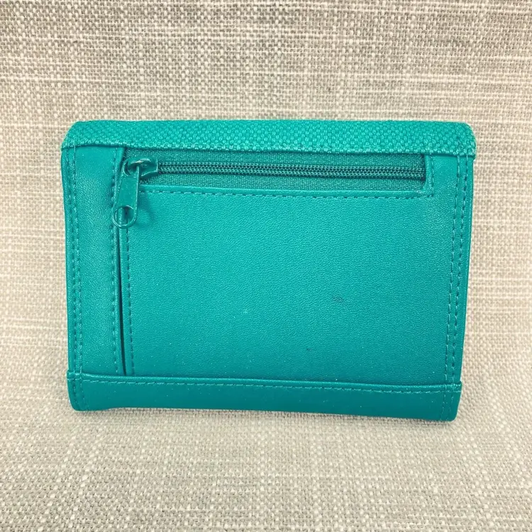 Disney Parks Mickey Mouse Flap Wallet Green Faux Leather Burlap Vegan