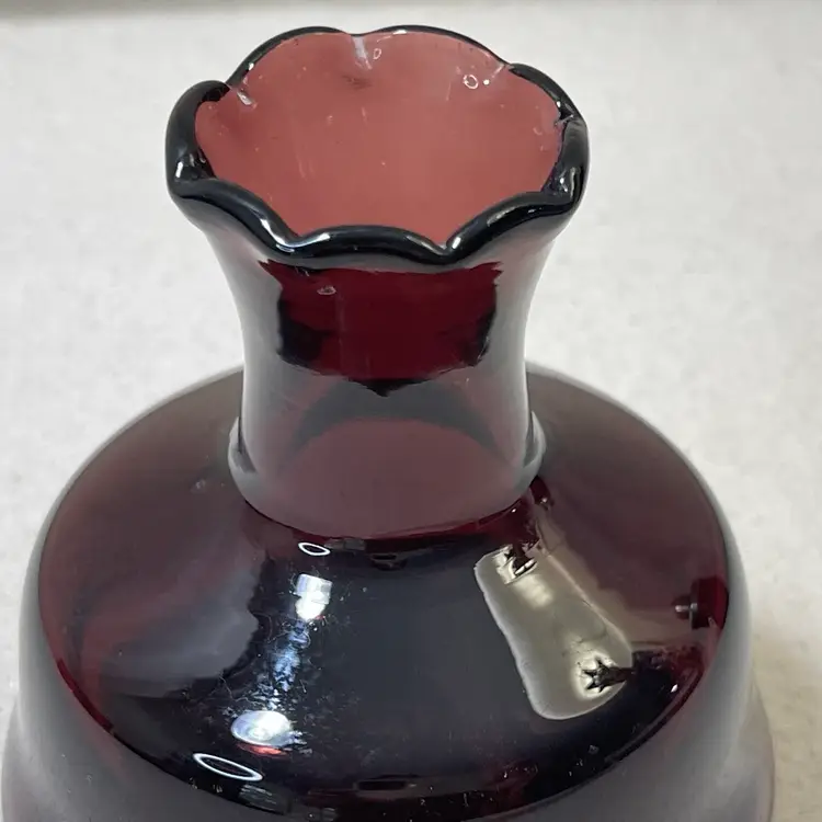 Hand Blown Purple Amethyst Glass Bud Vase Handmade Crimped Edge