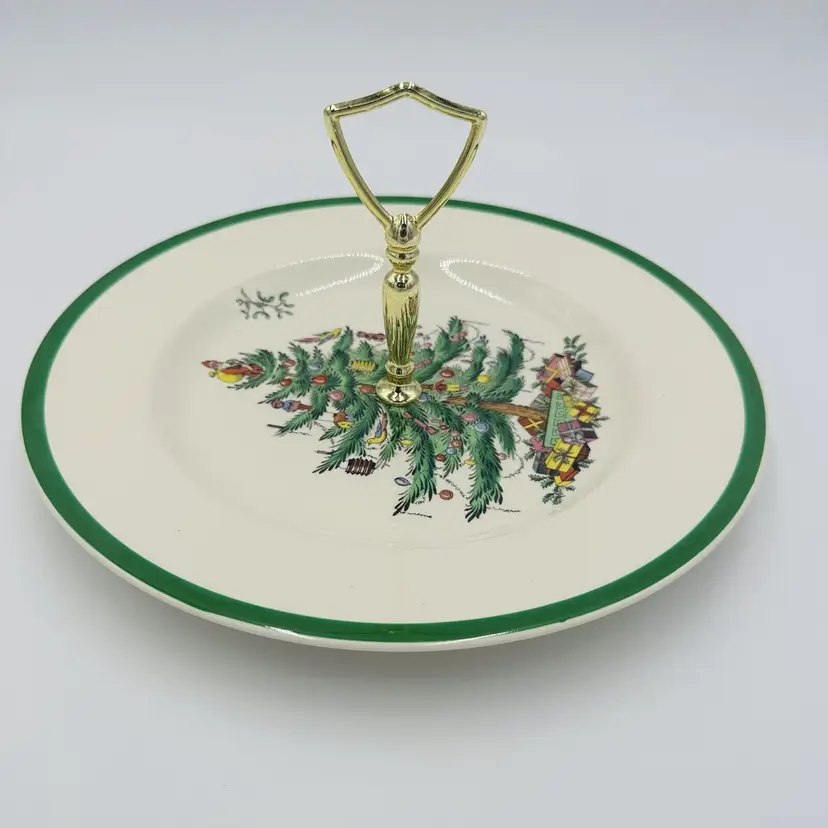 Spode One Tier Tidbit Tray Cookie Appetizer Plate 10 1/2in Christmas Tree