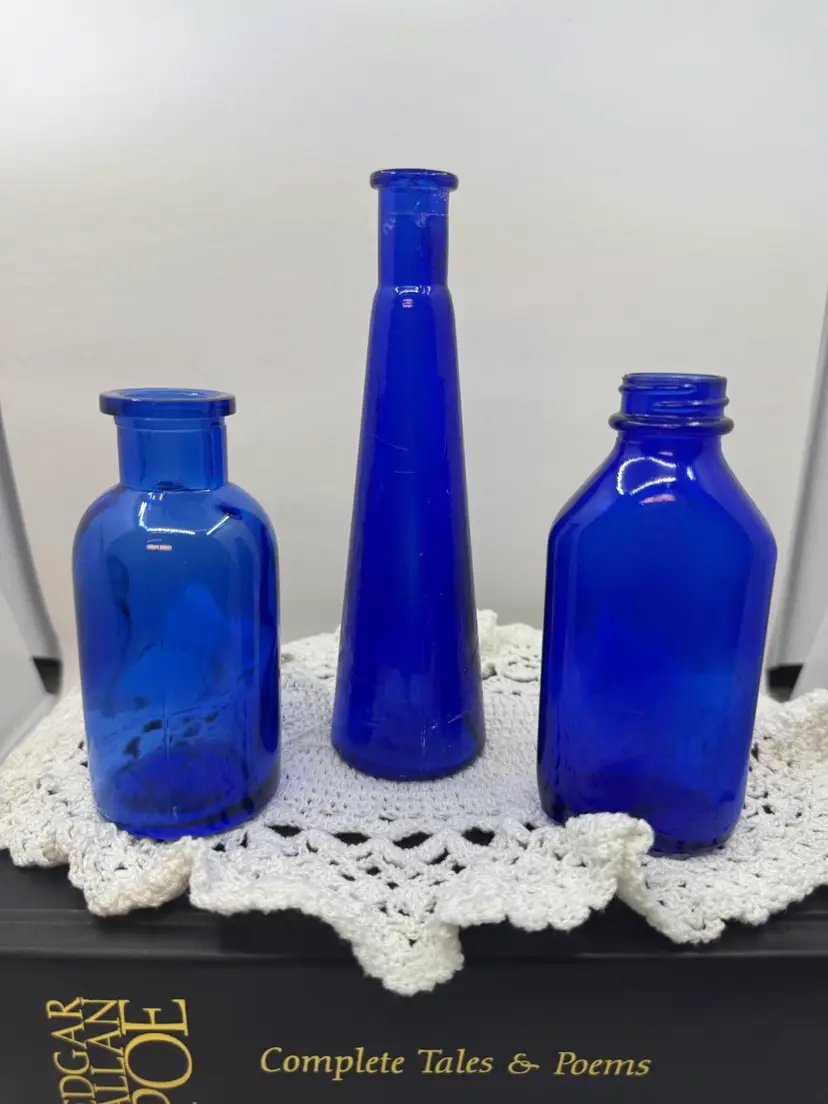 Set Of 3 Vintage Cobalt Vessels