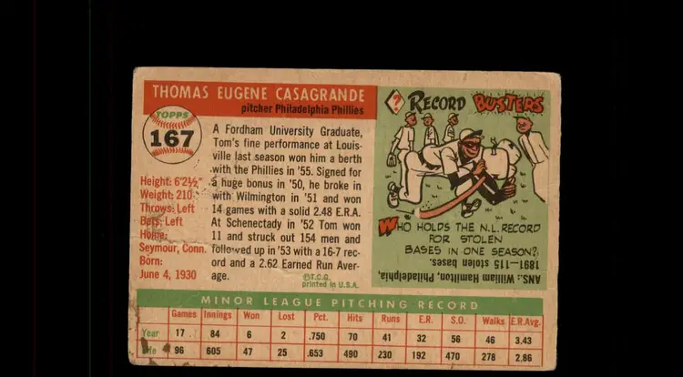 1955 Topps #167 Tom Casagrande - (pk-tl1) - Philadelphia Phillies