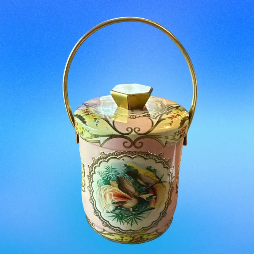 Vtg Murray Allen Tropical Collectible Tin, 60s Candy Tin, Birds of Paradise 5"