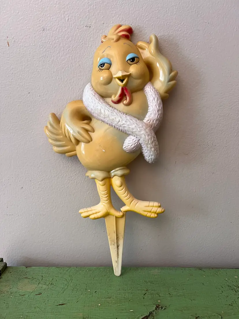 Vintage Cartoon Chick Yard Stake Decoration. 1990s JSNY Cute Chicken Bird Lawn Garden Decor