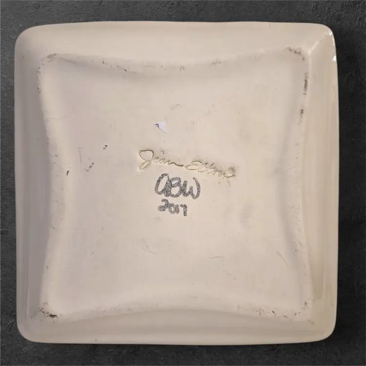Jean Elton Signed Fox Collector Plate- 6 Inch Square Plate