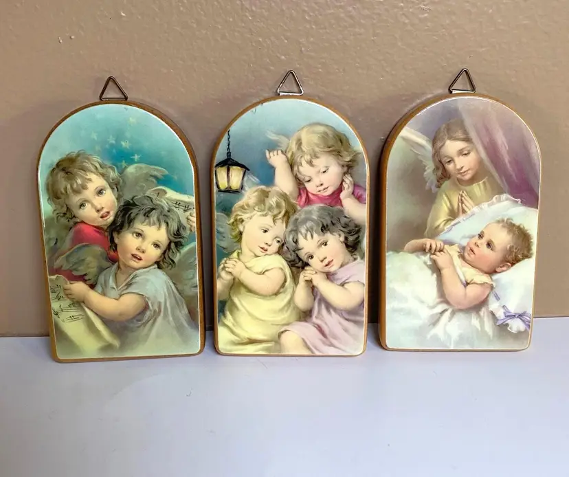 *VTG* Set of 3 “Guardian Angels Watching Over Babies” Mini Wall Plaques