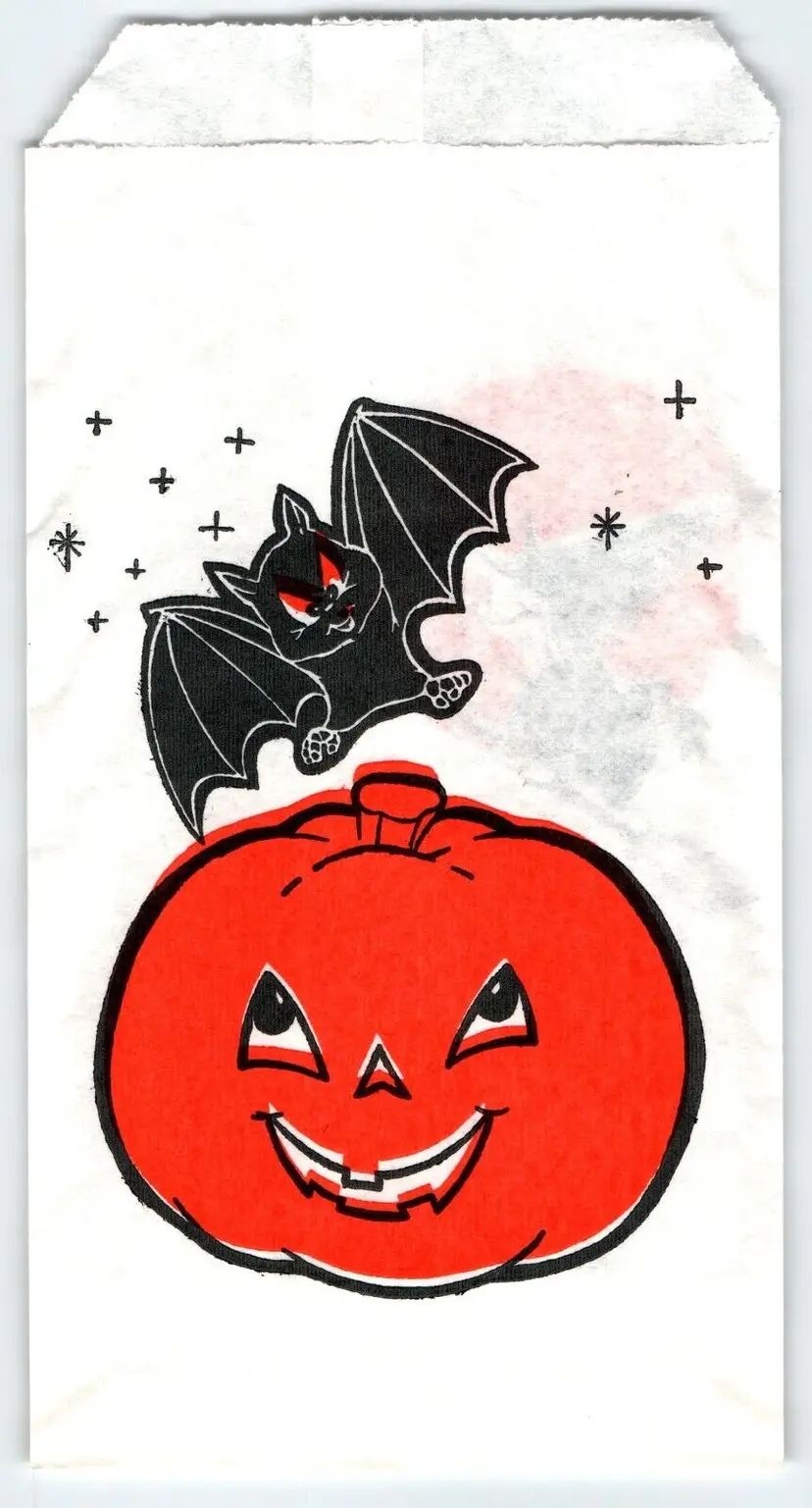 Trick Or Treat Halloween Candy Goodie Bag Bat Pumpkin Witch Hallmark Vintage