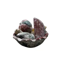 Handmade Mexican Clay 6.5” Wide Pottery Fruit Bowl With Five Pieces Of Fruit