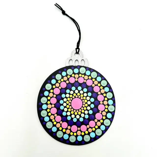 Hand Painted Dot Mandala Wood Christmas Decorative Ornament 5”D