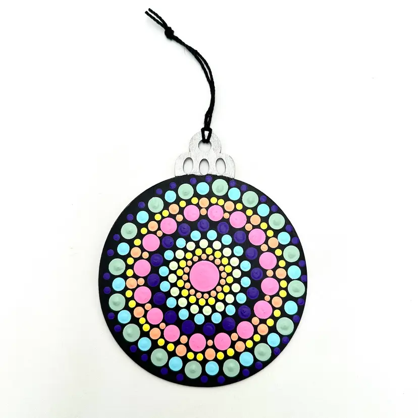 Hand Painted Dot Mandala Wood Christmas Decorative Ornament 5”D