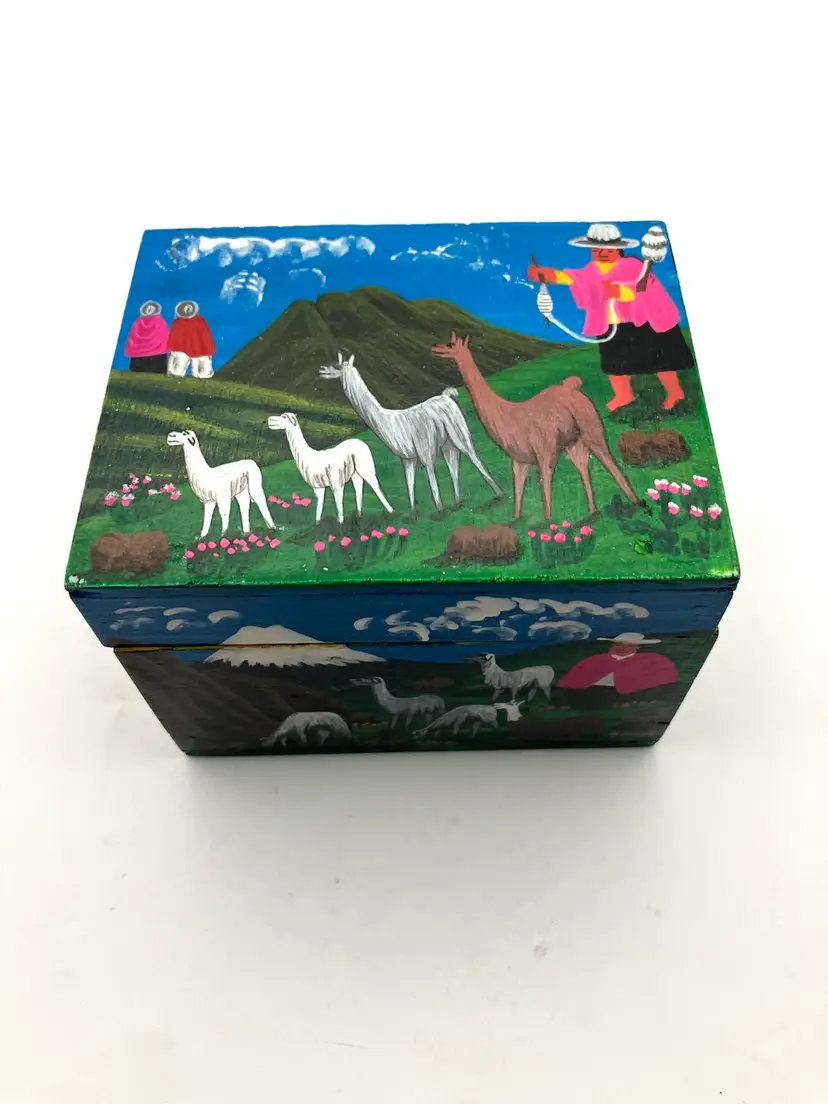BIN - Ecuador Hand Painted Wood Trinket Box