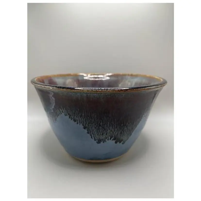 Vintage Handmade Pottery Bowl ~ Blue & Brown Glaze ~ Unique Artisan Piece ~ Measures 7 inches wide, 4 inches tall