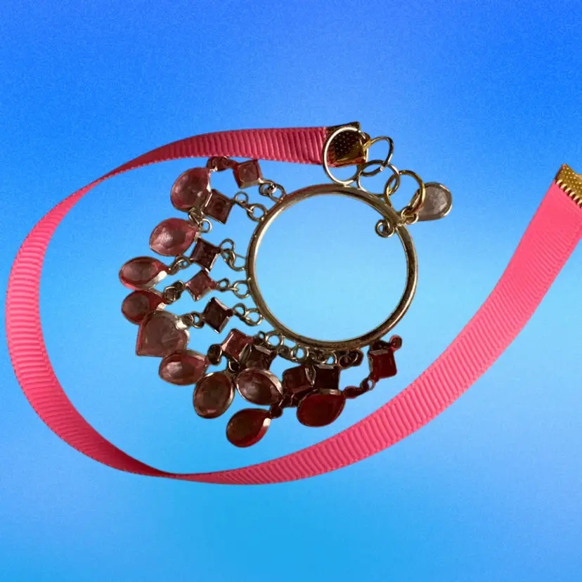 Handmade Bookmark Silver Tone Pink Dangle Jewel Pink Ribbon