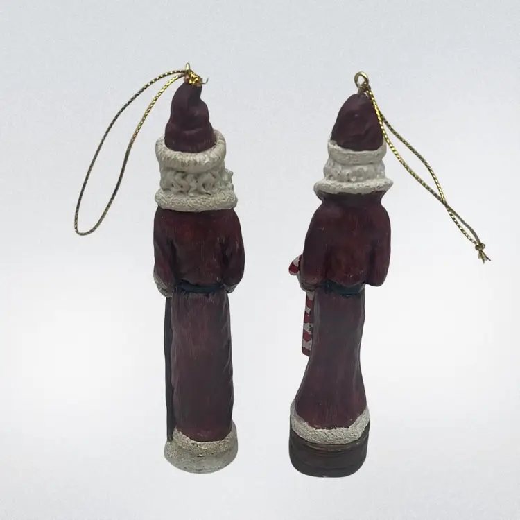 Set Of 2 Vintage Skinny Santa Claus Ornaments, 6” Tall