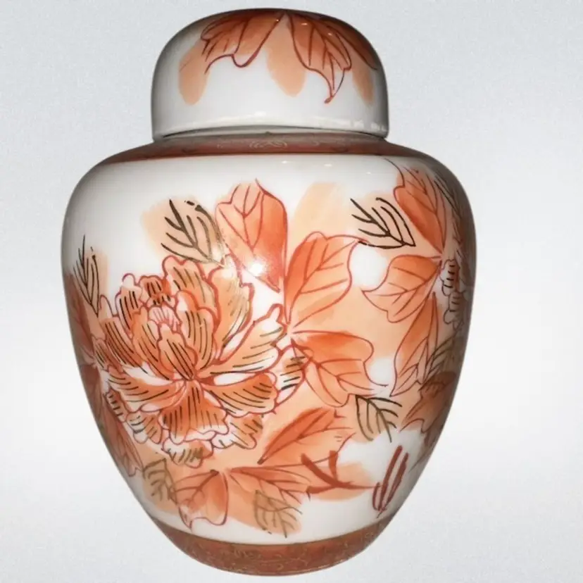 LJ Vintage 5” Ginger Jar Orange Chrysanthemums - made in Japan