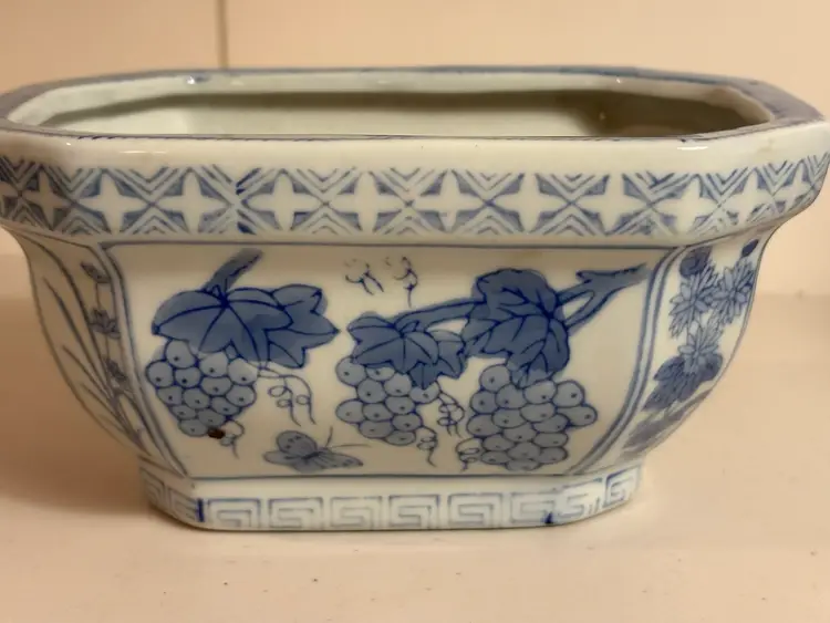 Ben Rickert Signed Decorative Planter, Blue And White, Vintage 1980