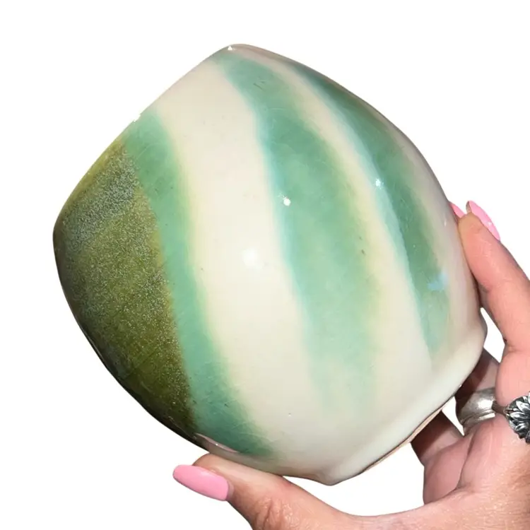 Beautiful Green and White Pottery Vase signed