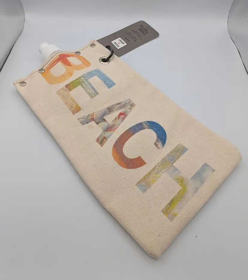 NEW Tote + Able "BEACH" Wine Beverage Portable Reusable Canvas Canteen