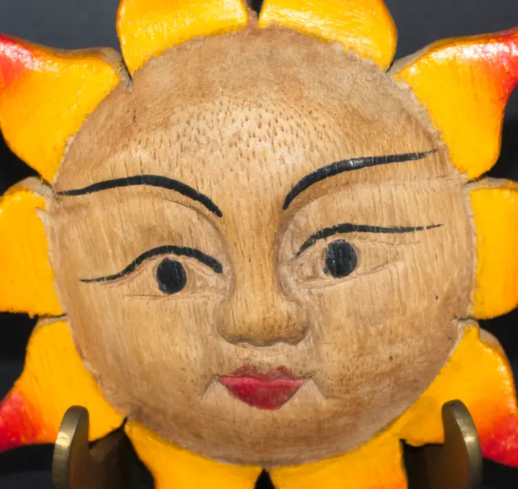 Vintage Wood Carved Sun Wall Hanging Signed 4.5" Diameter